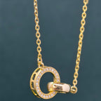 14k Gold Double Circle Diamond Interlocking Rings Pendant, Dainty Anniversary Gift for Her