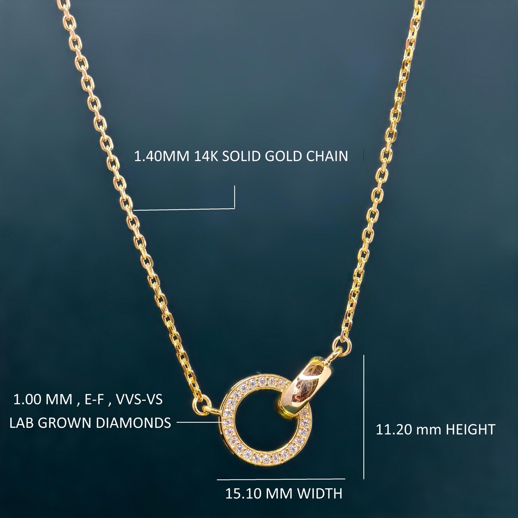 14k Gold Double Circle Diamond Interlocking Rings Pendant, Dainty Anniversary Gift for Her