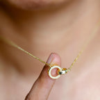 14k Gold Double Circle Diamond Interlocking Rings Pendant, Dainty Anniversary Gift for Her