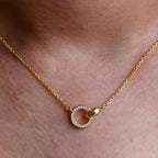 14k Gold Double Circle Diamond Interlocking Rings Pendant, Dainty Anniversary Gift for Her
