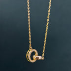 14k Gold Double Circle Diamond Interlocking Rings Pendant, Dainty Anniversary Gift for Her