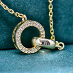 14k Gold Double Circle Diamond Interlocking Rings Pendant, Dainty Anniversary Gift for Her
