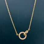 14k Gold Double Circle Diamond Interlocking Rings Pendant, Dainty Anniversary Gift for Her