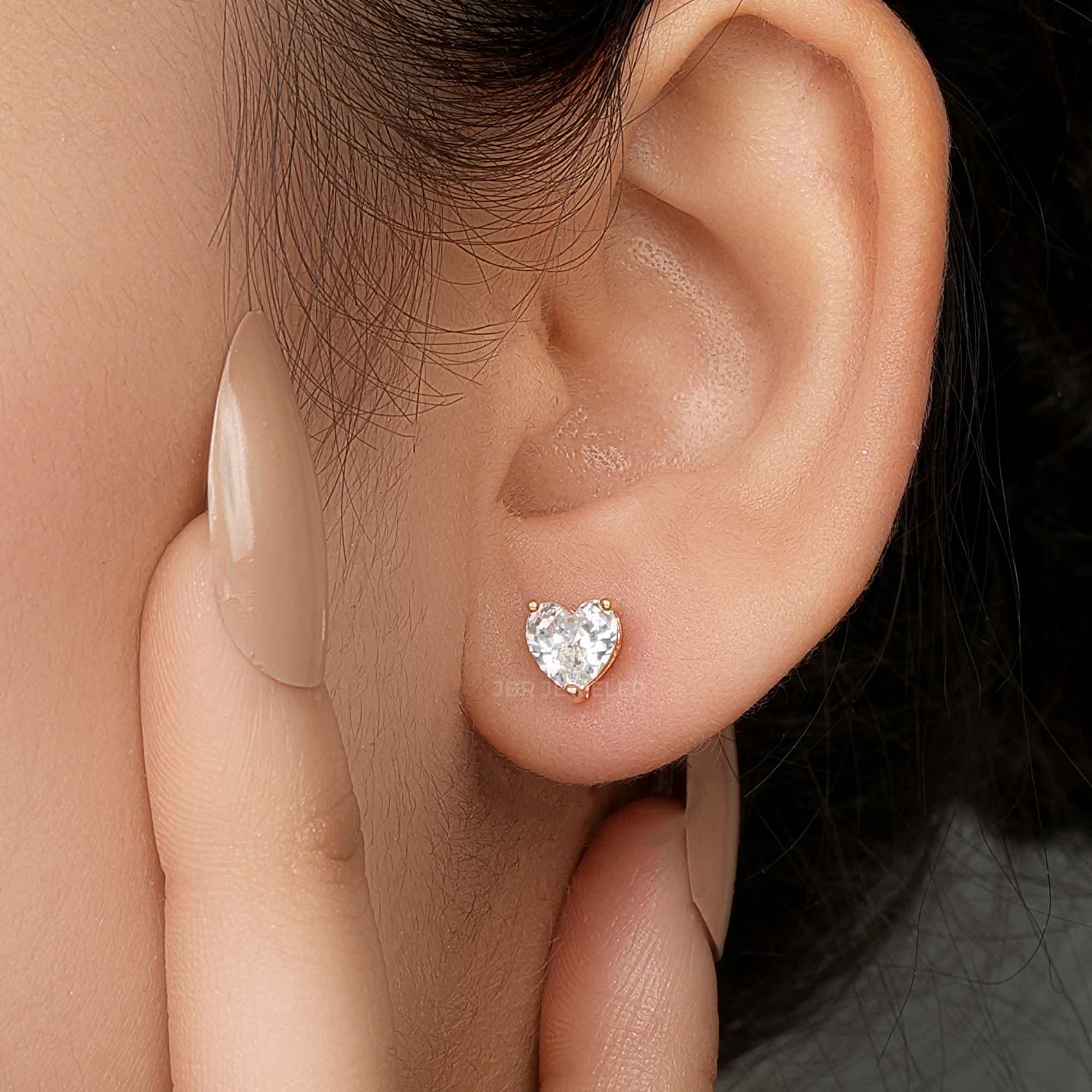 2.00Ct Heart Shape Created Diamond Real 14K Yellow Gold Earrings Studs Screw Back