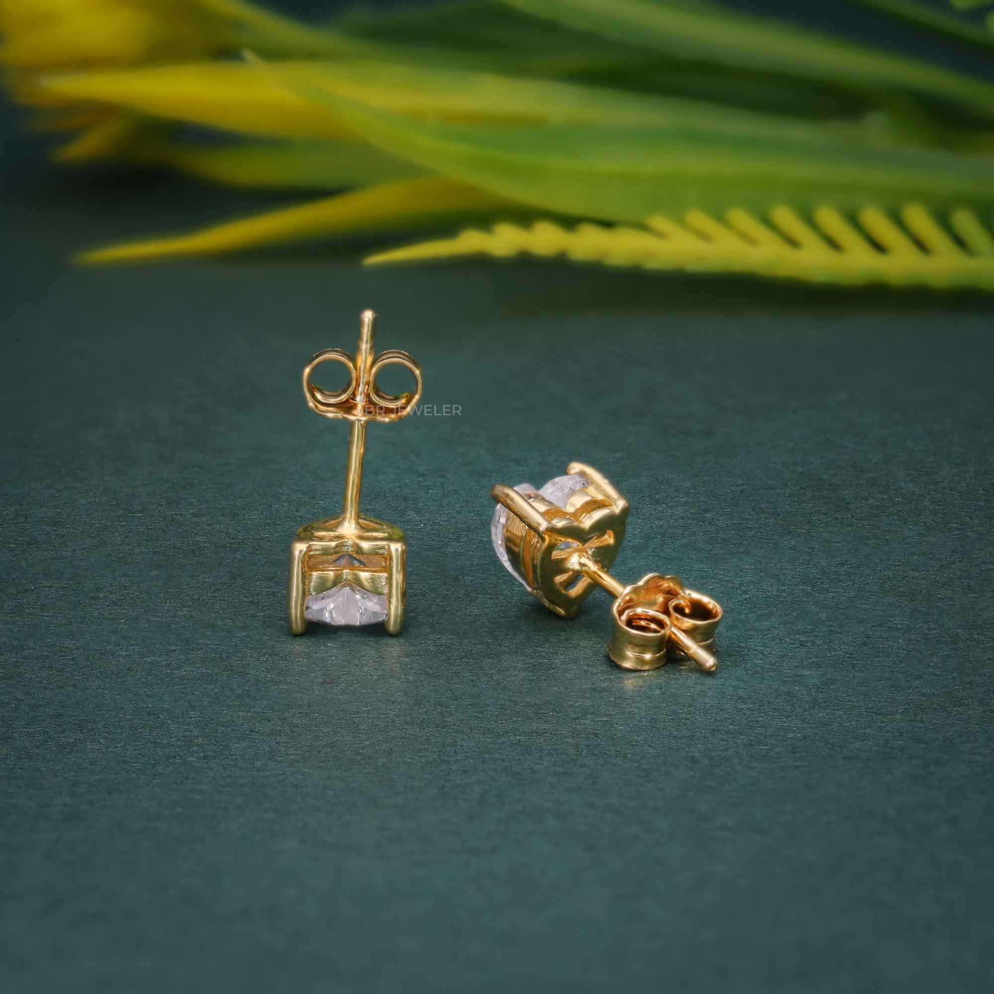 2.00Ct Heart Shape Created Diamond Real 14K Yellow Gold Earrings Studs Screw Back