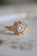 2.10 CT Lab Diamond Ring with Ivy Leaf Motif