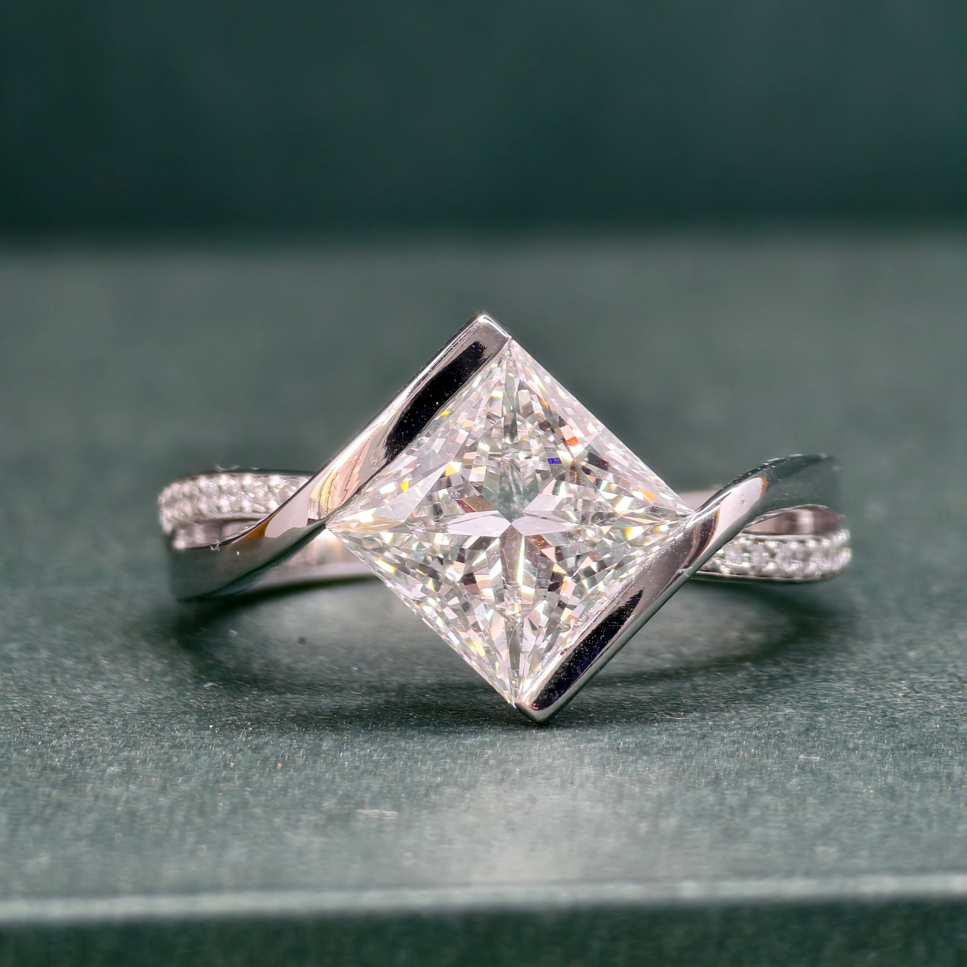 Tension Set Wedding Ring in Swirl Design