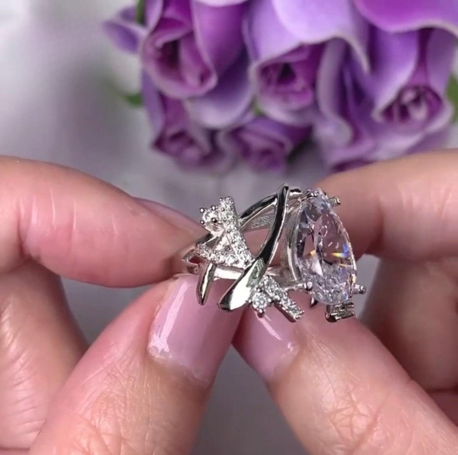 Pear Cut Lab-Created Diamond Shaped Modern Ring