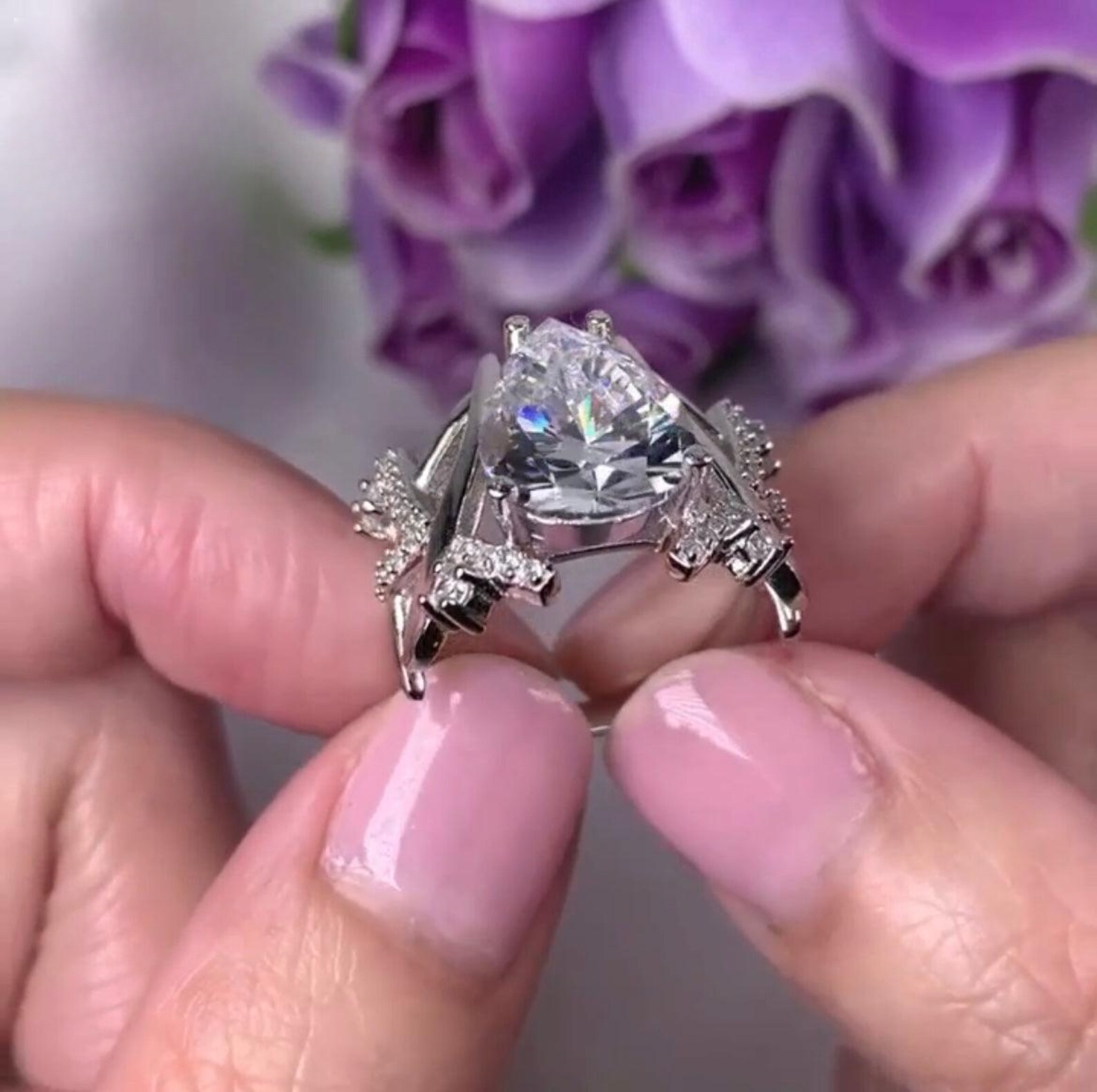 Lab-Created Pear Cut Diamond Engagement Ring
