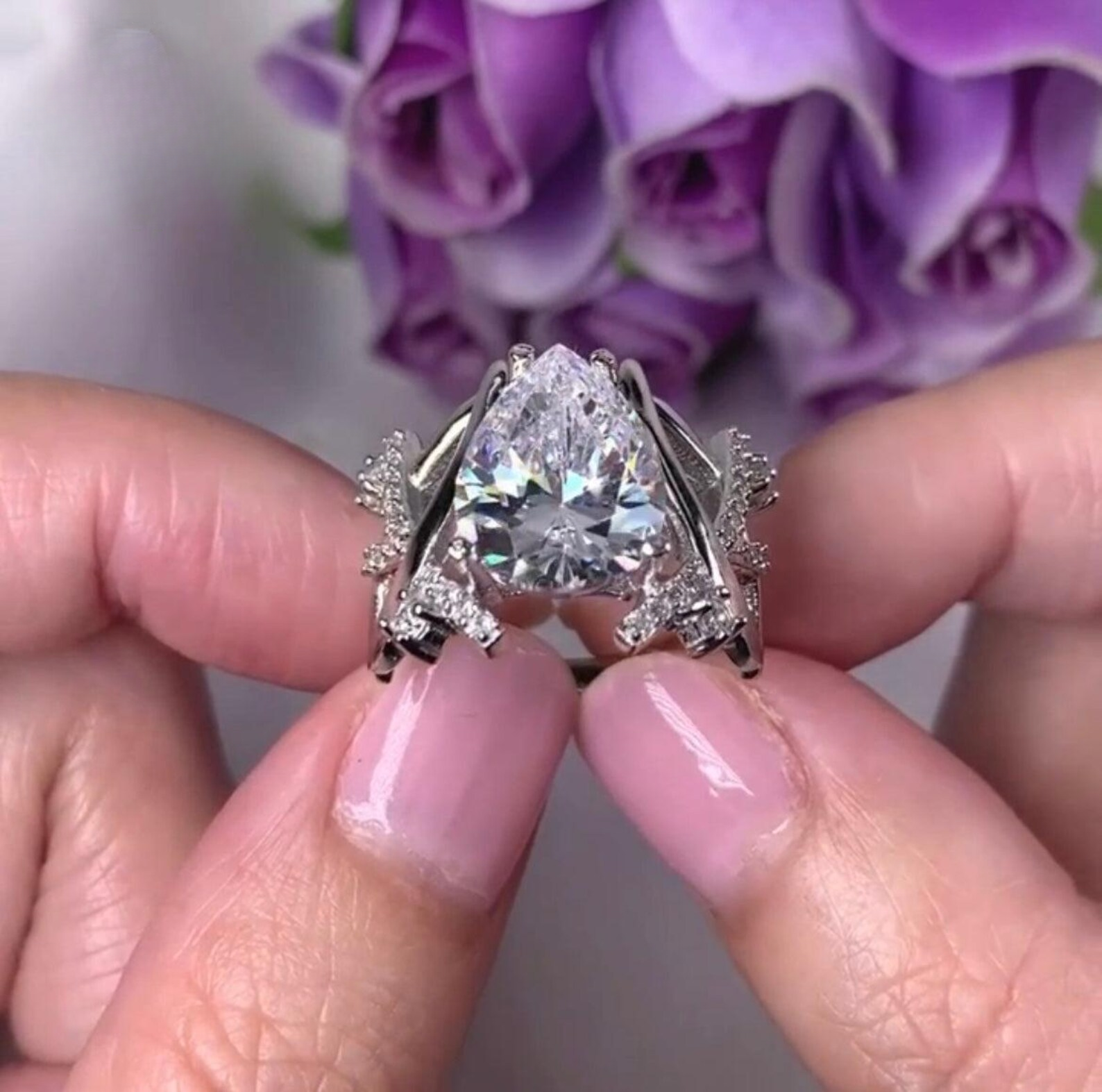 Pear Shaped Lab-Created Diamond Ring