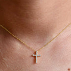 Cross Diamond Pendant 14k Real Gold Cross Necklace For Woman, Religious Necklace