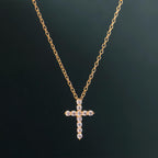 Cross Diamond Pendant 14k Real Gold Cross Necklace For Woman, Religious Necklace