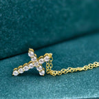 Cross Diamond Pendant 14k Real Gold Cross Necklace For Woman, Religious Necklace