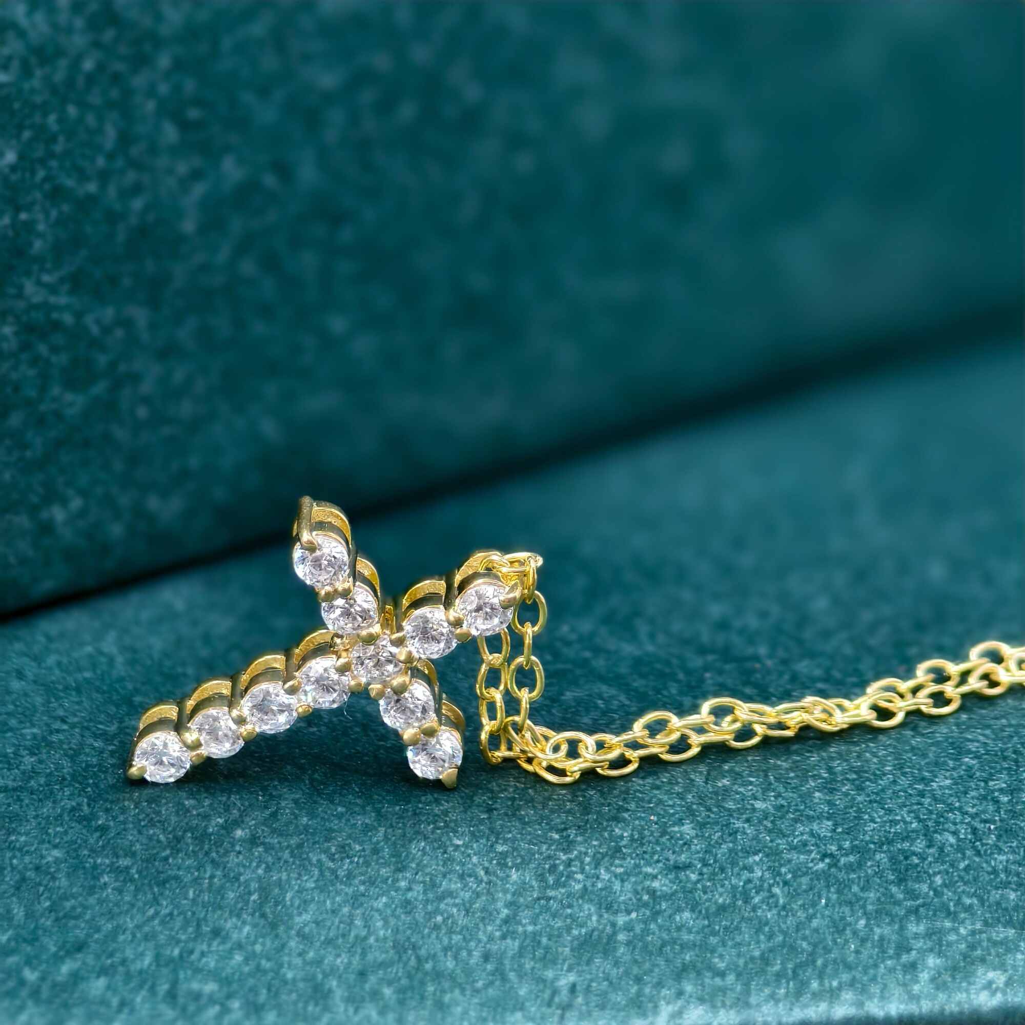 Cross Diamond Pendant 14k Real Gold Cross Necklace For Woman, Religious Necklace
