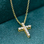 Cross Diamond Pendant 14k Real Gold Cross Necklace For Woman, Religious Necklace