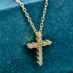 Cross Diamond Pendant 14k Real Gold Cross Necklace For Woman, Religious Necklace