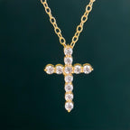 Cross Diamond Pendant 14k Real Gold Cross Necklace For Woman, Religious Necklace
