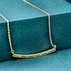 Curve Bar Diamond 14K Gold Diamond Bar Necklace, Dainty Curved Necklace For Woman