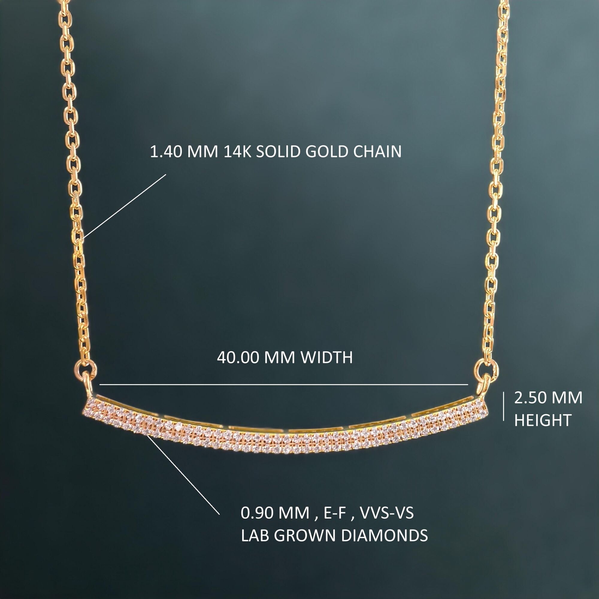 Curve Bar Diamond 14K Gold Diamond Bar Necklace, Dainty Curved Necklace For Woman