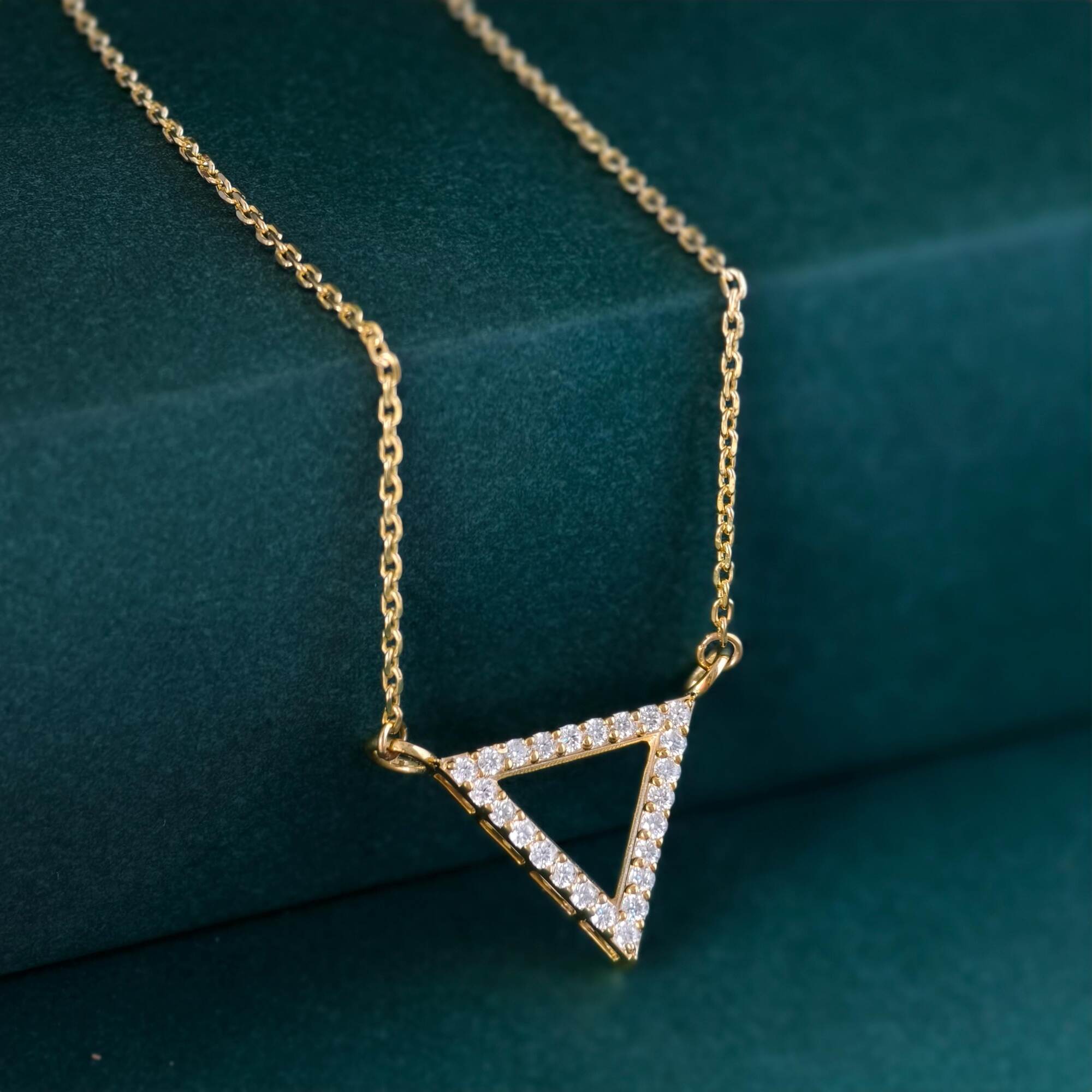 Diamond Triangle 14K Gold Triangle Pendant Geometric Necklace