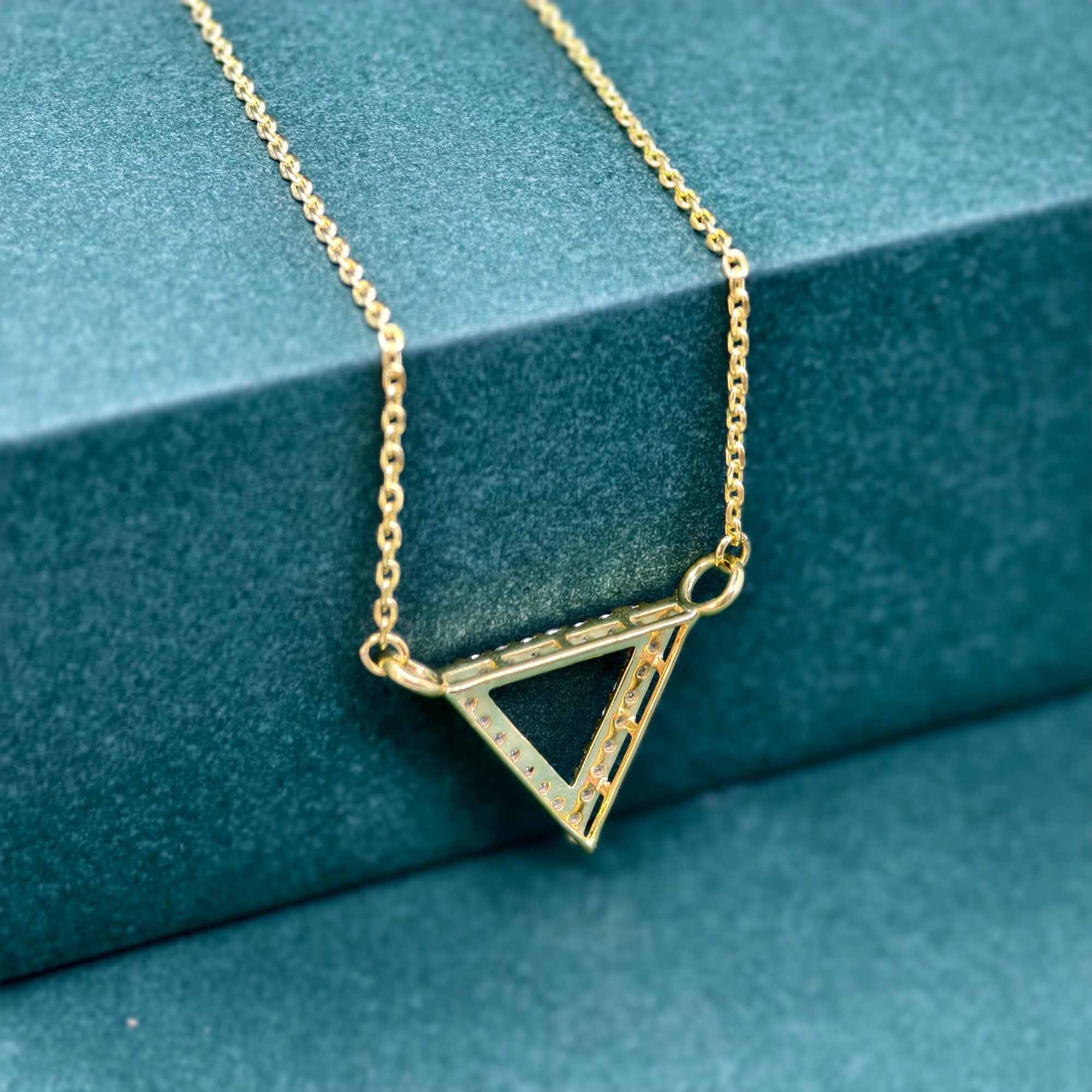 Diamond Triangle 14K Gold Triangle Pendant Geometric Necklace