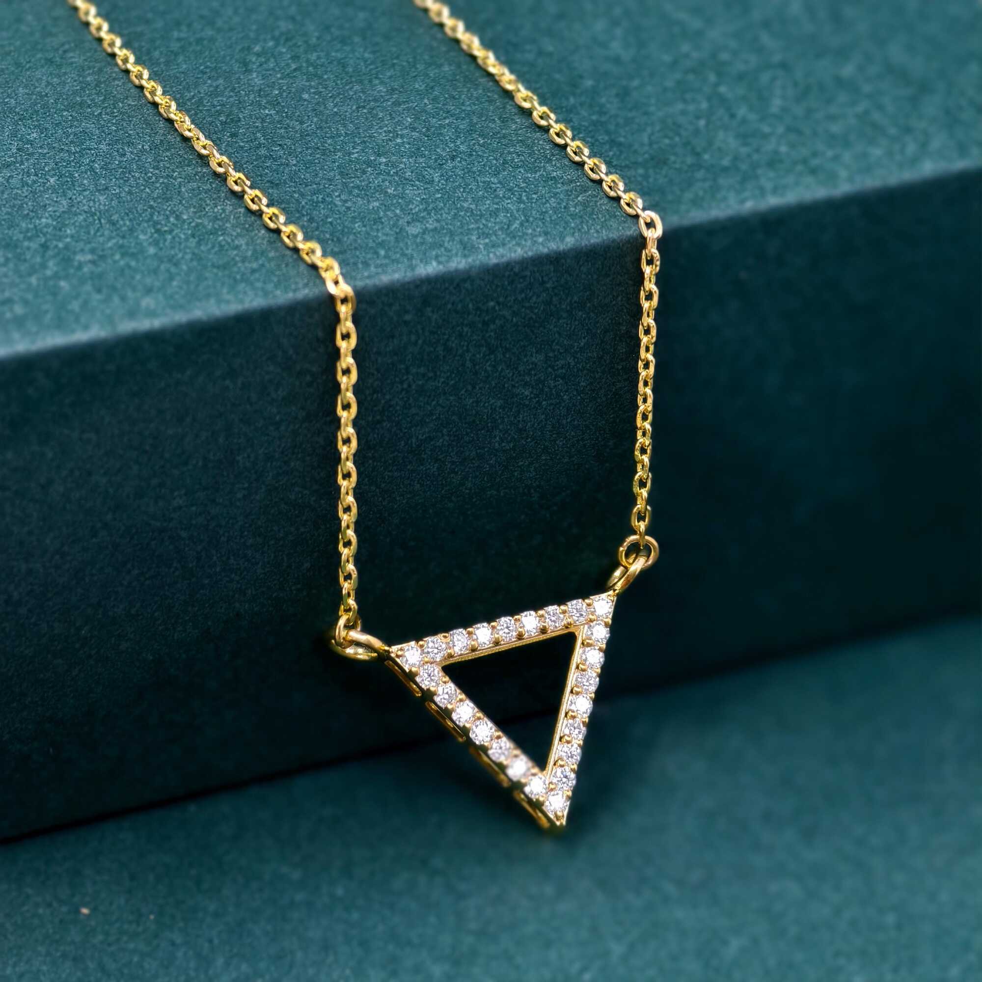Diamond Triangle 14K Gold Triangle Pendant Geometric Necklace