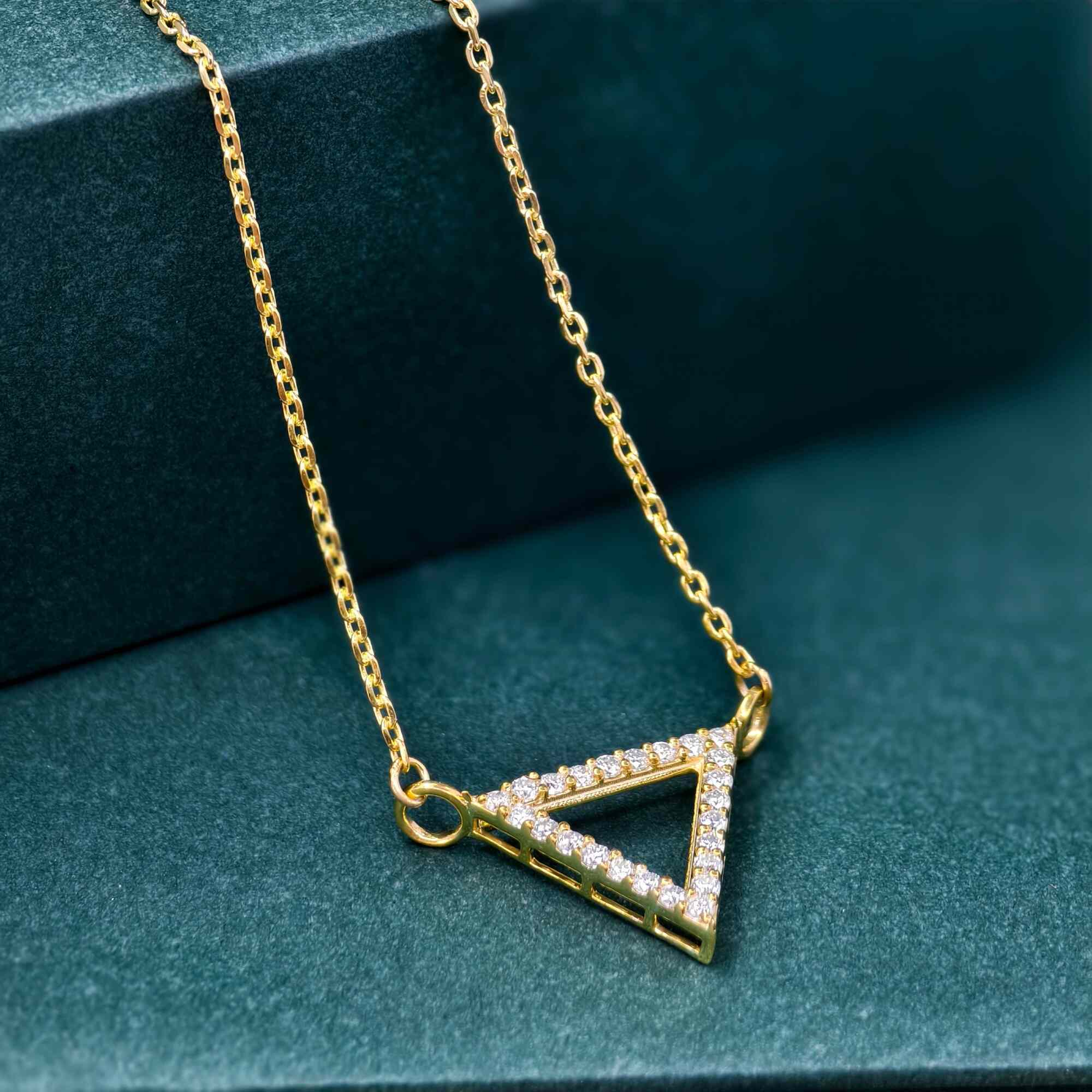 Diamond Triangle 14K Gold Triangle Pendant Geometric Necklace