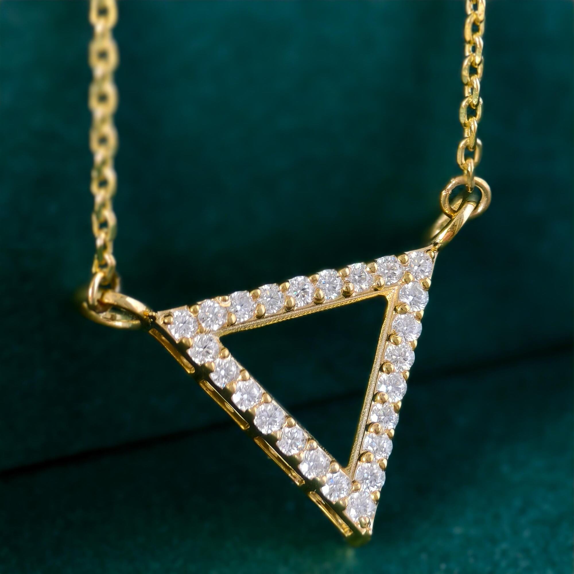 Diamond Triangle 14K Gold Triangle Pendant Geometric Necklace