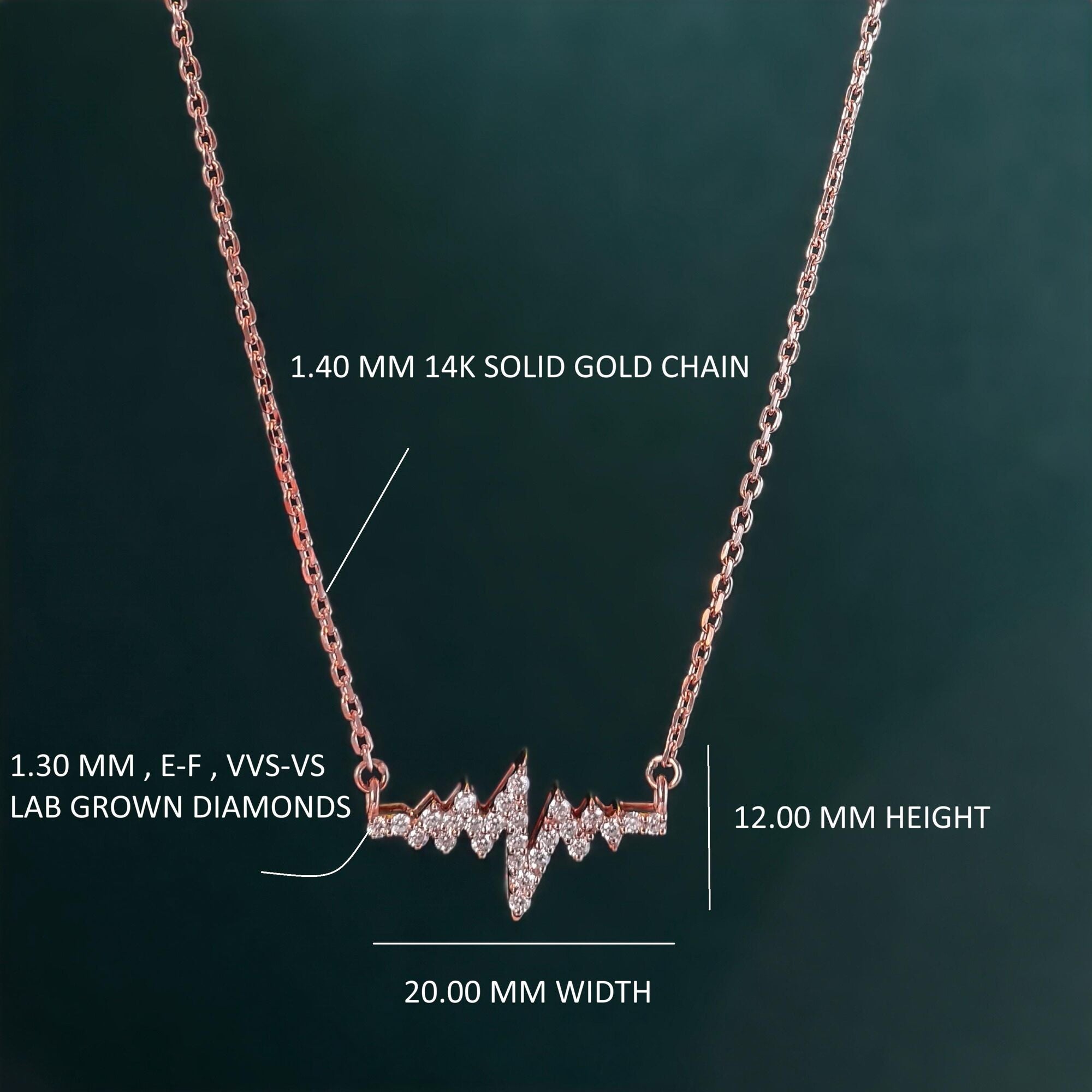 Heartbeat Diamond Pendant 14K Solid Gold Heartbeat Love Gold Necklace