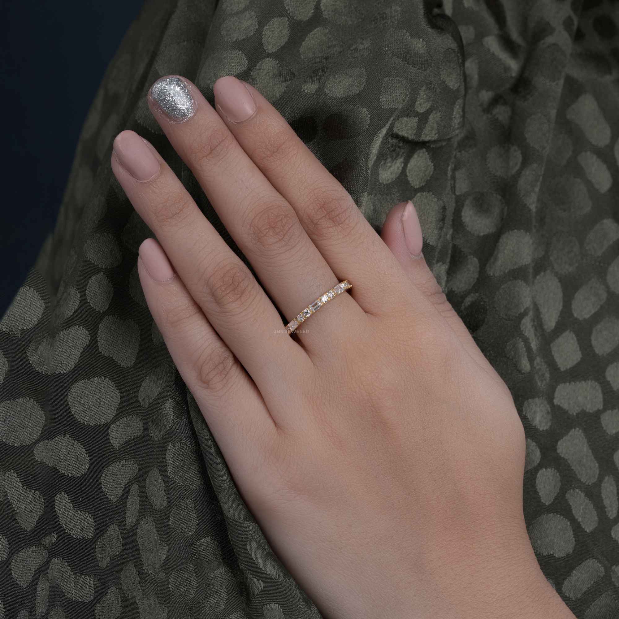 Round/Baguette Cut Dainty Lab Grown Wedding Ring