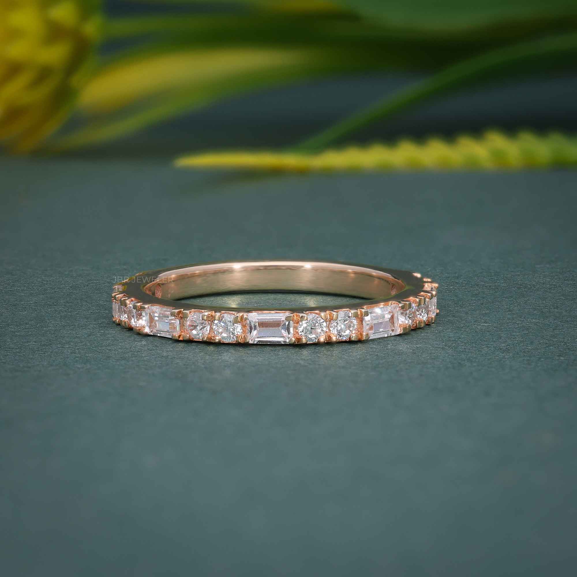 Round/Baguette Cut Dainty Lab Grown Wedding Ring