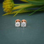 Round Cut Lab Grown Diamond Four Prong Screw Back Earring