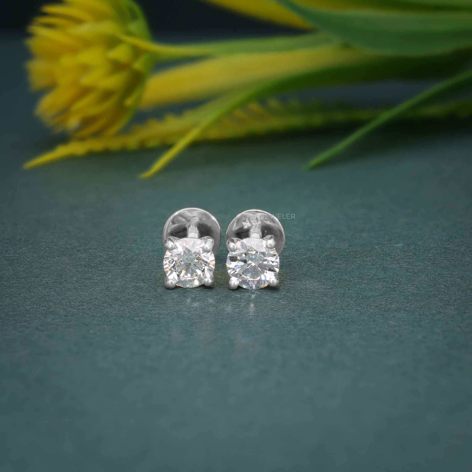 Round Cut Lab Grown Diamond Four Prong Screw Back Earring