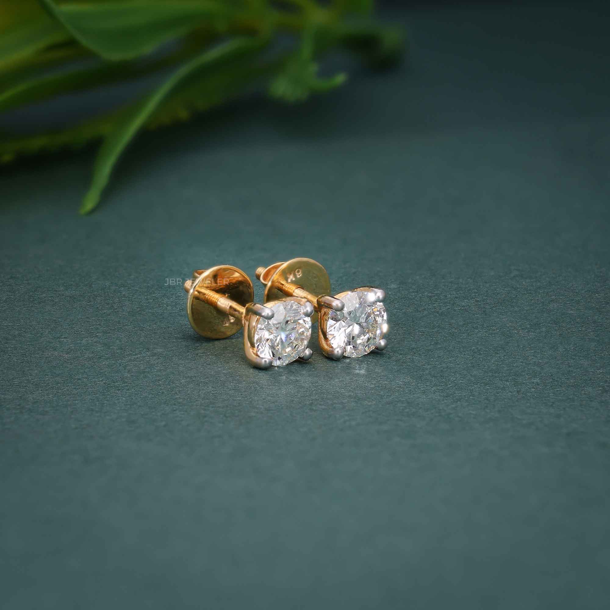 Round Cut Lab Grown Diamond Four Prong Screw Back Earring
