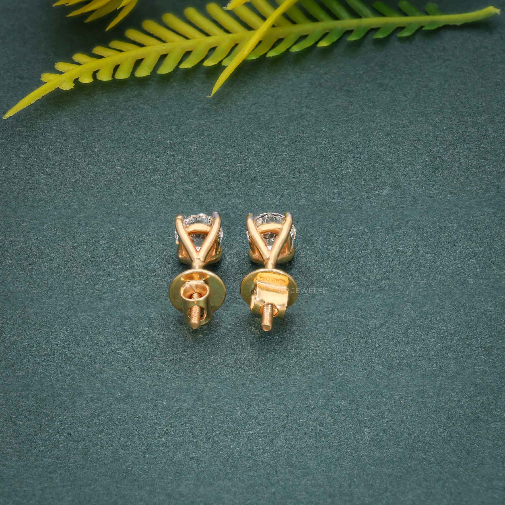 Round Cut Lab Grown Diamond Four Prong Screw Back Earring