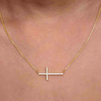 Sideway Cross Diamond Cross Pendant 14k Religious Necklace Pendant