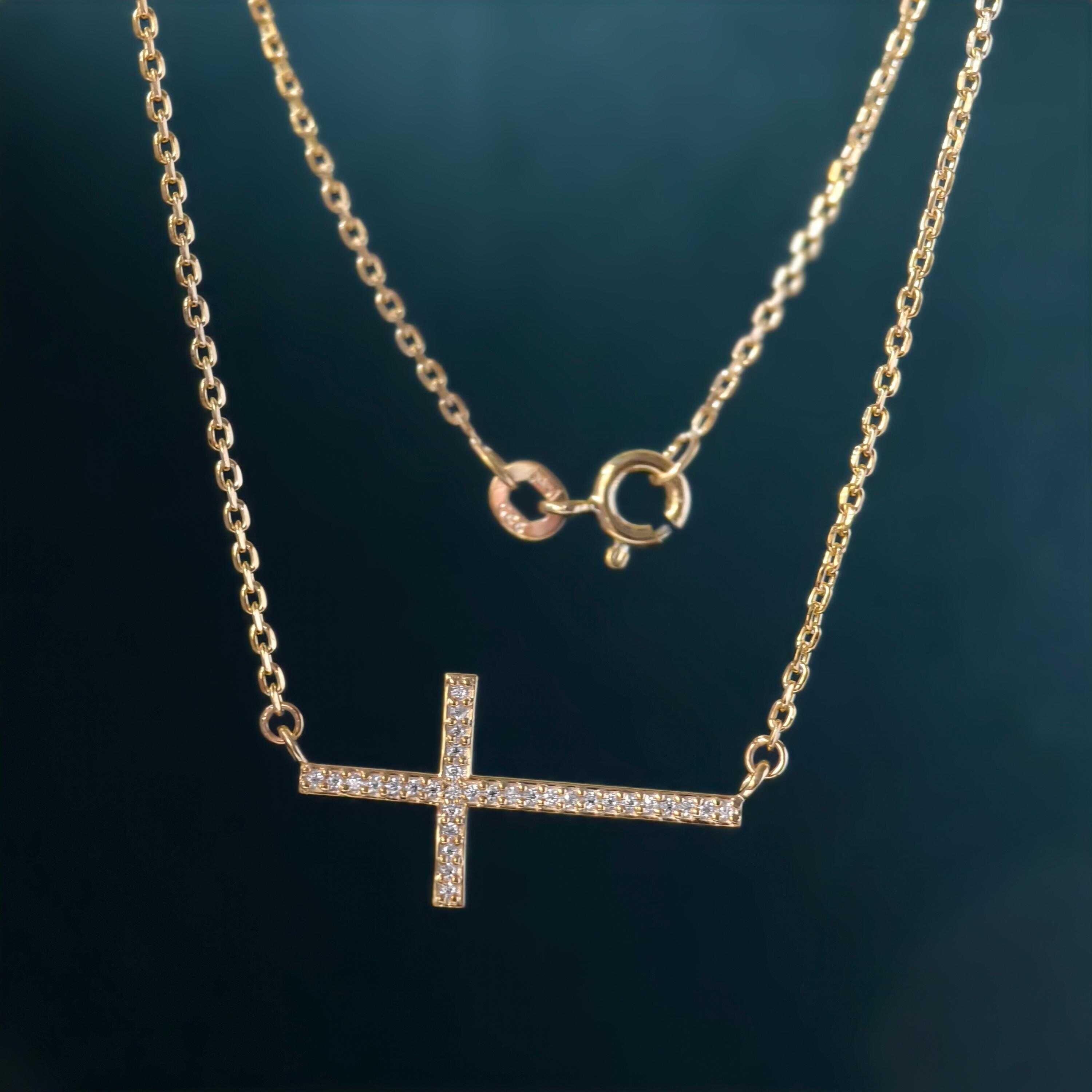 Sideway Cross Diamond Cross Pendant 14k Religious Necklace Pendant