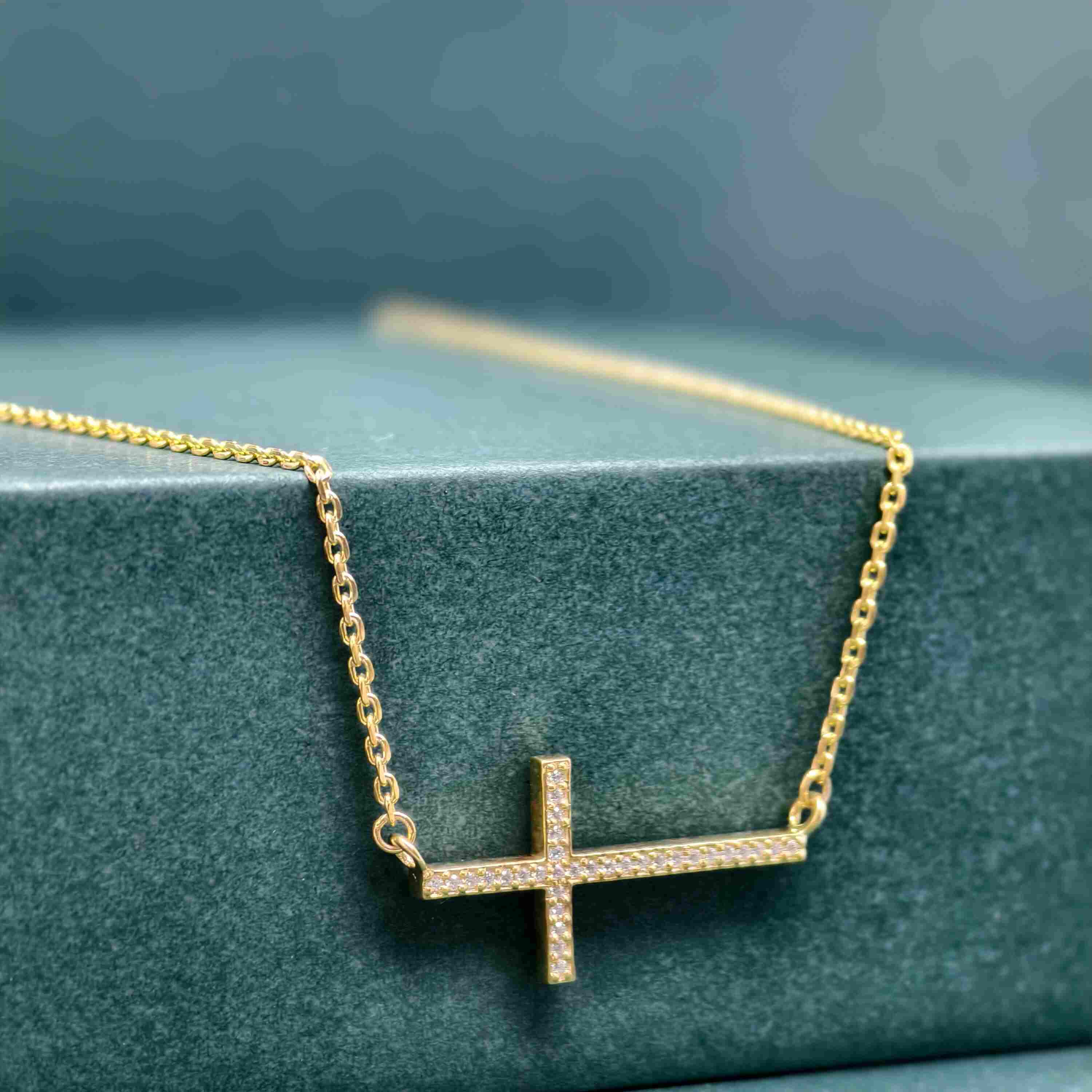 Sideway Cross Diamond Cross Pendant 14k Religious Necklace Pendant