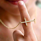 Sideway Cross Diamond Cross Pendant 14k Religious Necklace Pendant