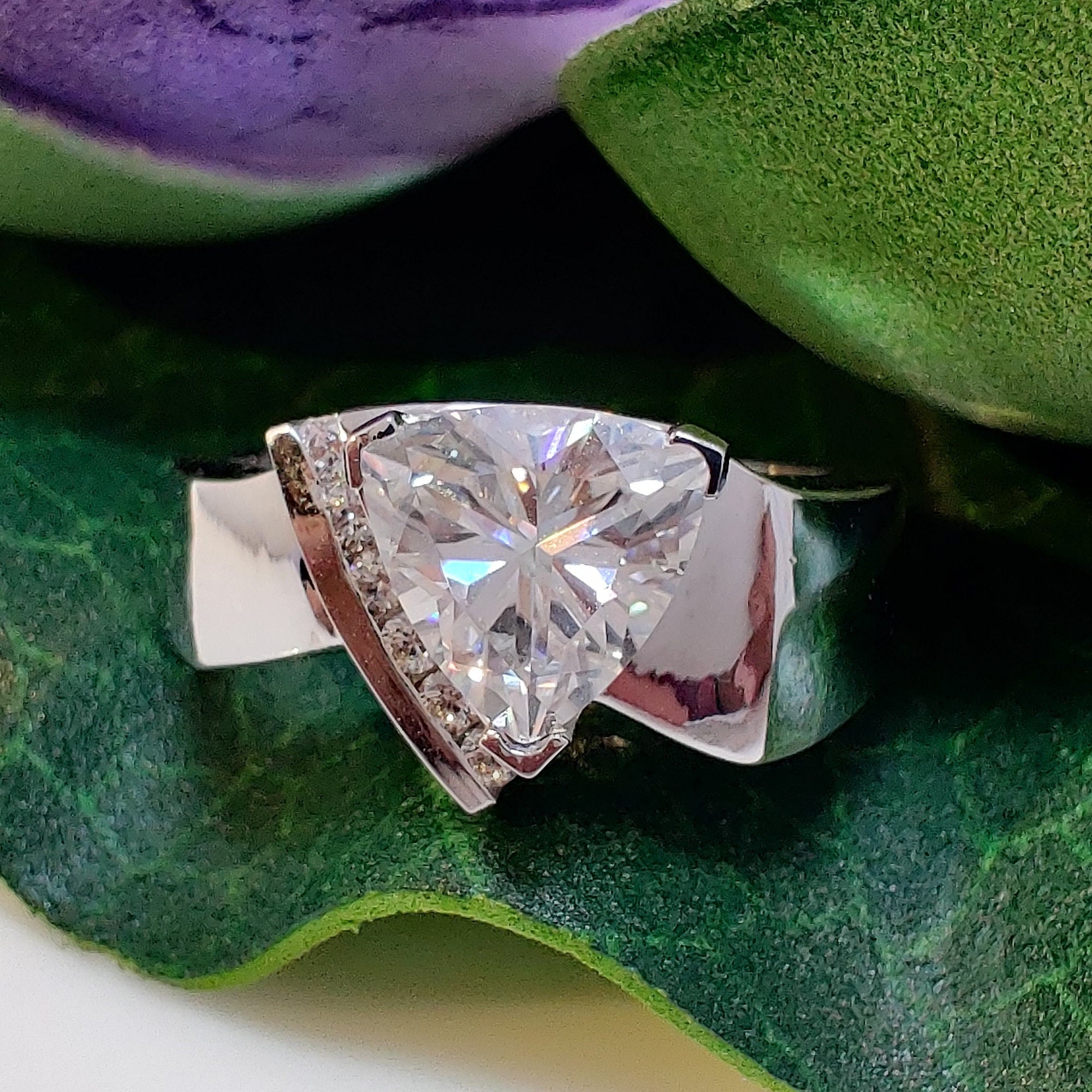 Trillion Cut Lab-Grown Diamond Art Deco Engagement Ring