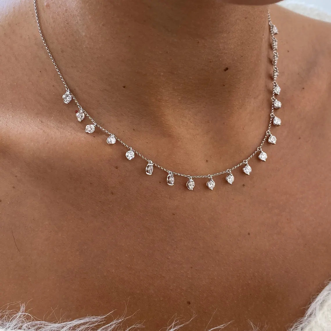 14K Gold Round Cut Lab Grown Diamond Prong Set Necklace Wedding Jewelry