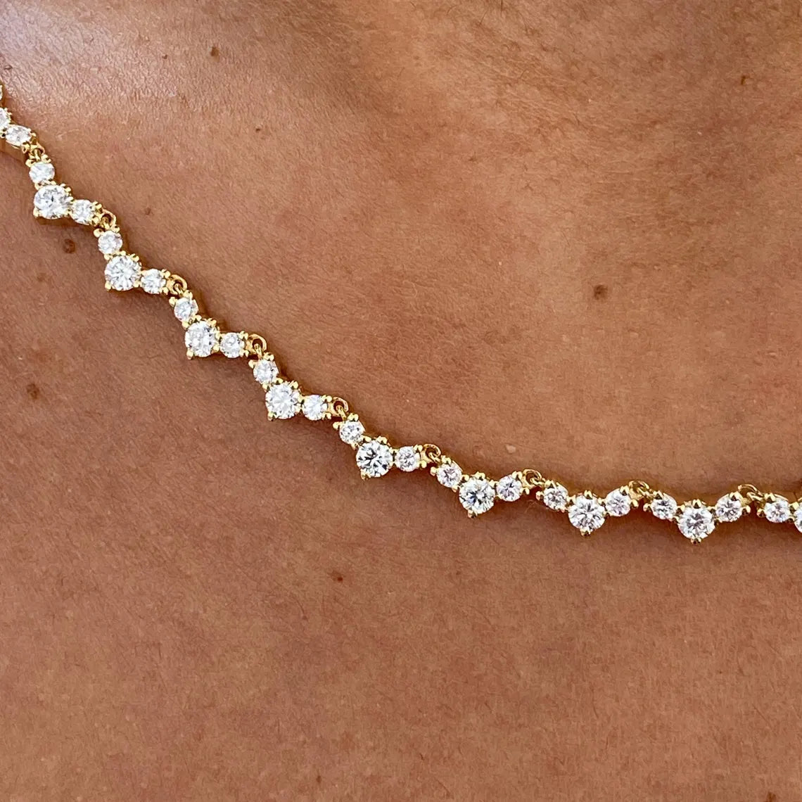 14K Yellow Gold, Pave Set Round Cut Lab-Grown Diamond Necklace