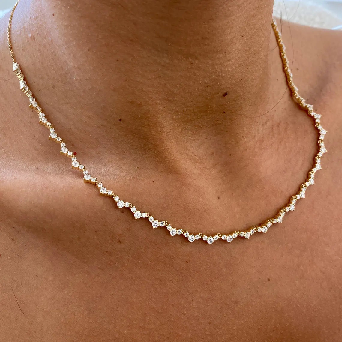 14K Yellow Gold, Pave Set Round Cut Lab-Grown Diamond Necklace